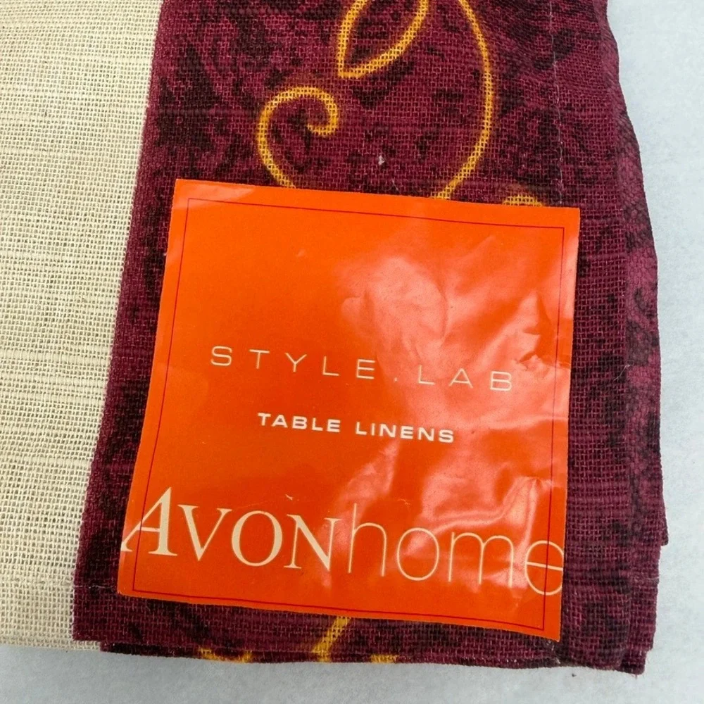 Avon Cloth Napkins Home Style Lab 6pc NEW Table Linens Fruit Print Scroll Edge